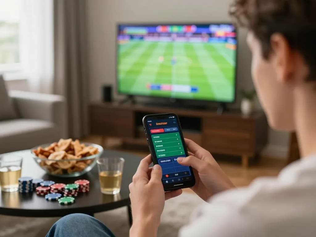 A player analyzing betting options at non gamstop casinos during a sports game at home
