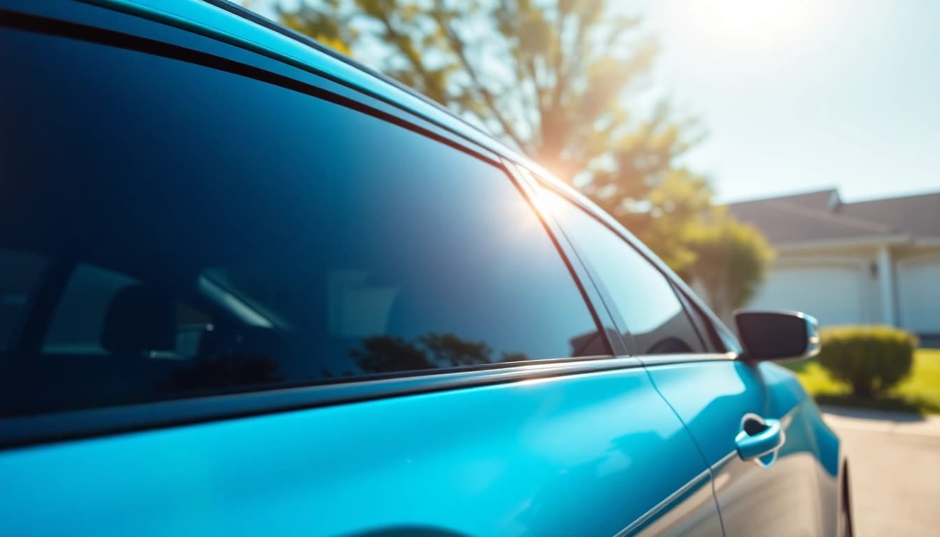 Tinted car windows showcasing the benefits of window tint near me in bright sunlight