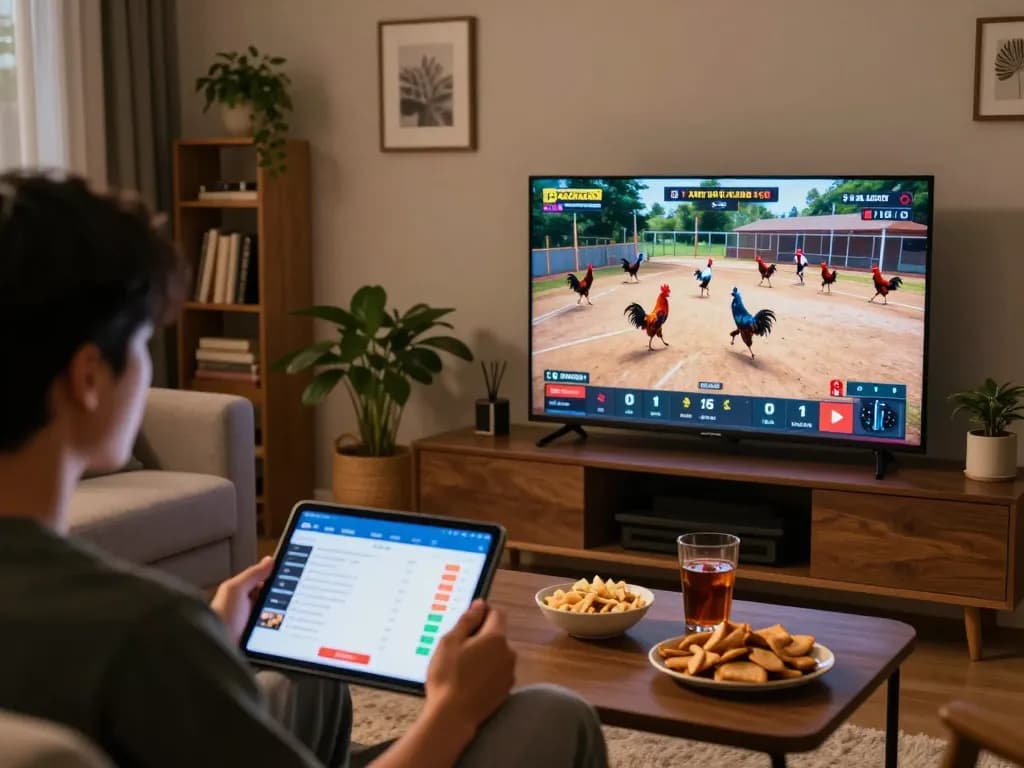 Tham gia xem đá gà trực tiếp HD trên máy tính bảng trong khi tận hưởng không gian chơi game ấm cúng tại nhà.