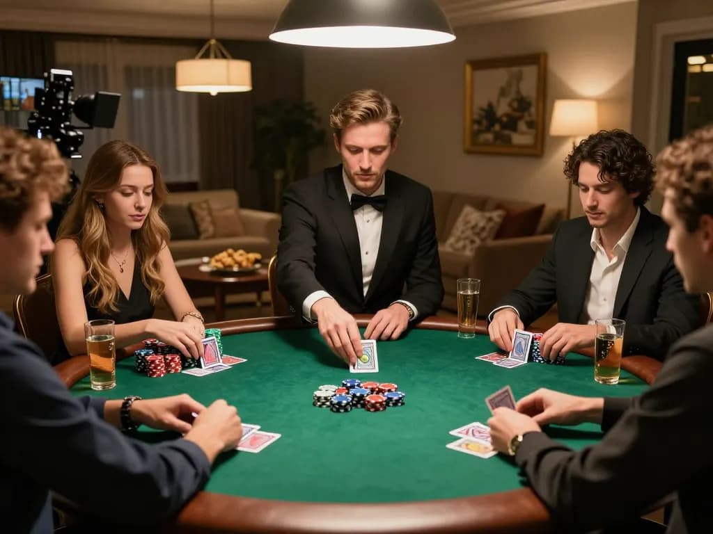 Engaging poker night scene with players around the table focused on gameplay, highlighting nk88 experience.