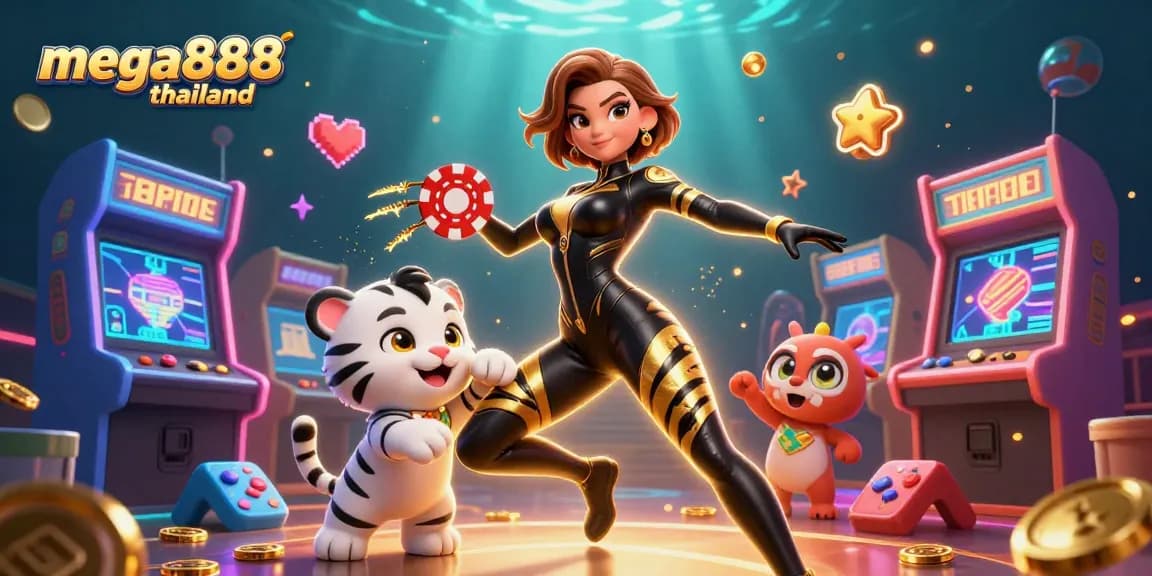 Win big with mega888 thailand in this vibrant, dynamic casino-themed illustration.