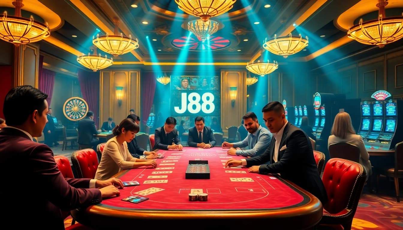 Players enjoying thrilling casino games at J88, highlighting excitement and luxury in gambling.