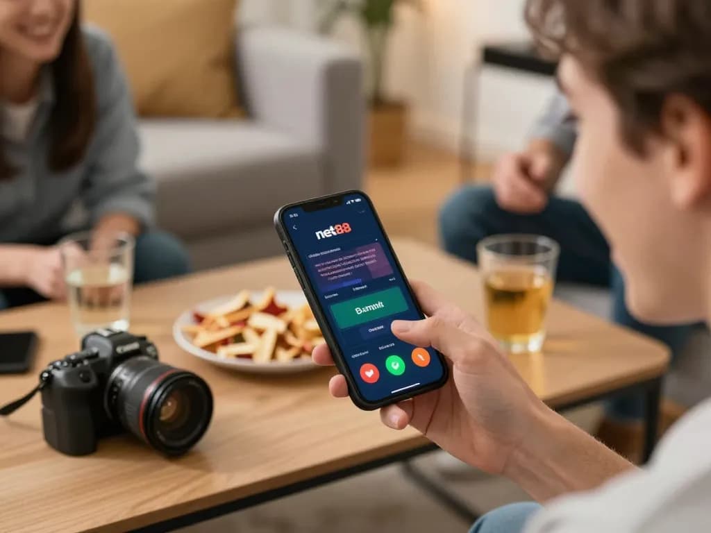 Person engaged in exciting betting action on the net88 app, showcasing a cozy gaming atmosphere