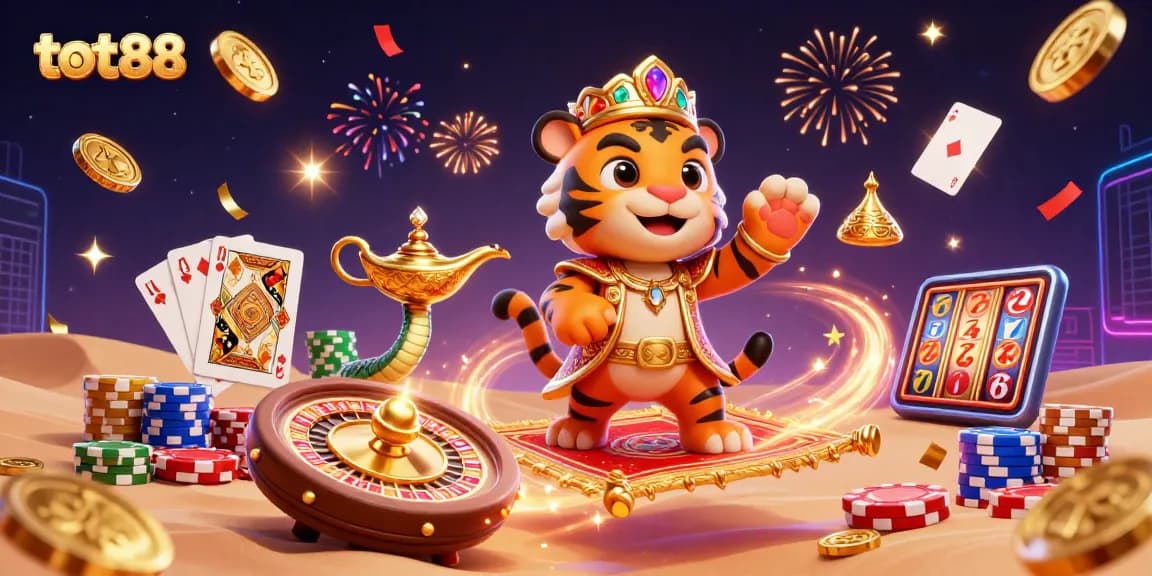 Engage with tot88's animated casino adventure featuring a tiger sultan and lavish treasures.