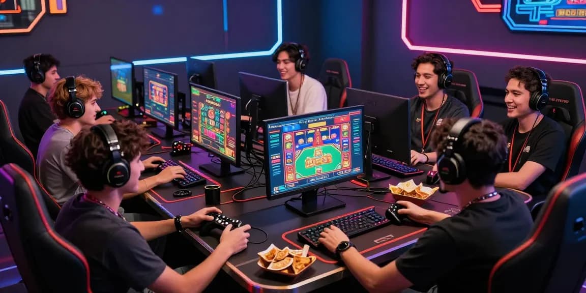 Players enjoying the thrill of gambling at the Homepage AA88 online gaming platform, immersed in a vibrant gaming lounge.