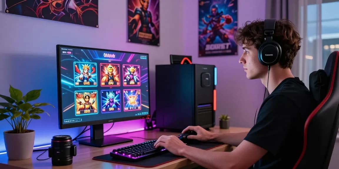 Pemandangan permainan Slot Gacor online yang menakjubkan dengan pemain yang terlibat dalam permainan di set modern.