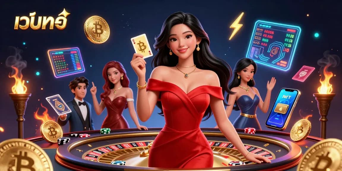 Experience the thrill at เว็บตรง with the captivating allure of a beautiful croupier at a golden roulette table.