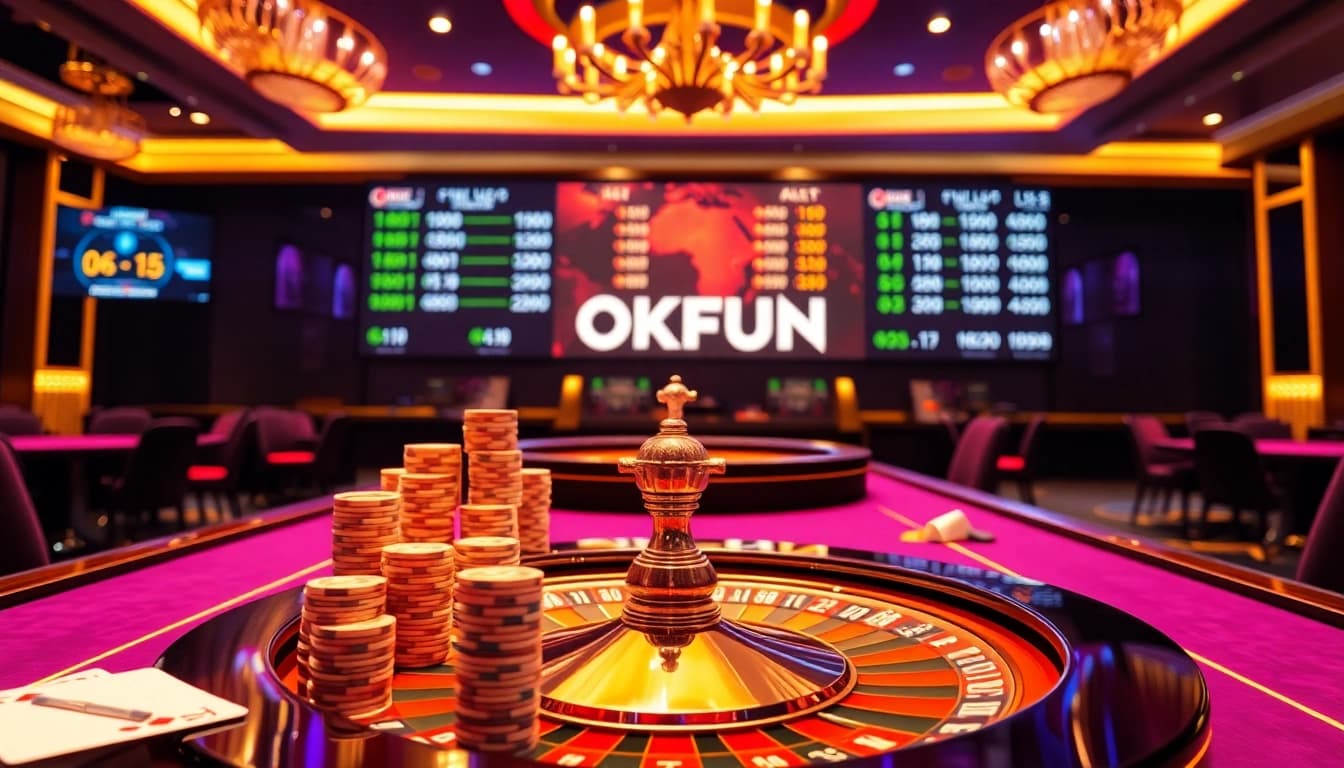 Engaging scene of online gambling at OKFUN with vibrant casino elements.