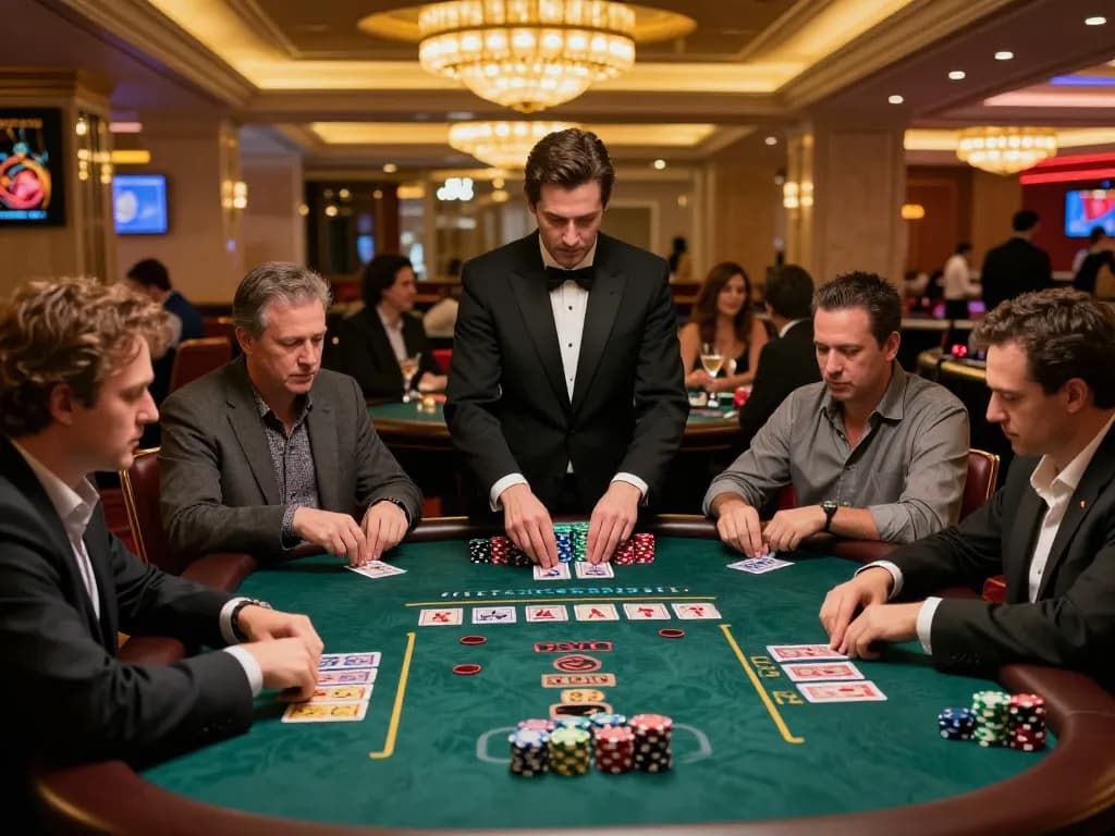 Players strategizing at the sin88 blackjack table amid vibrant casino atmosphere.