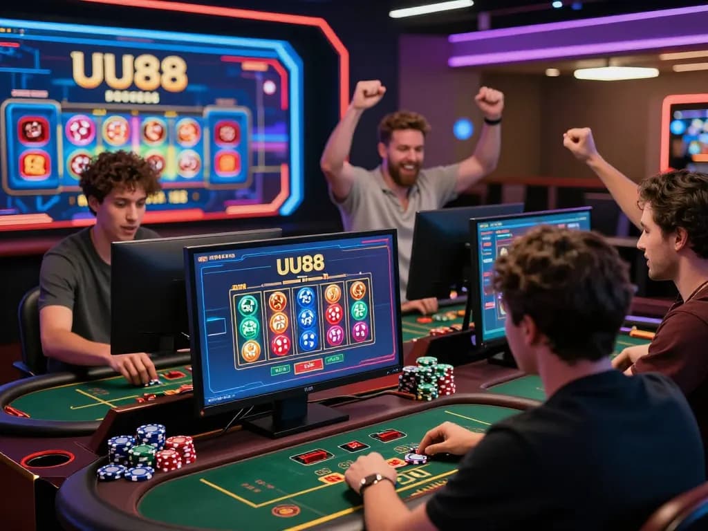 Players enjoying online games at UU88, showcasing excitement and vibrant digital casino atmosphere.