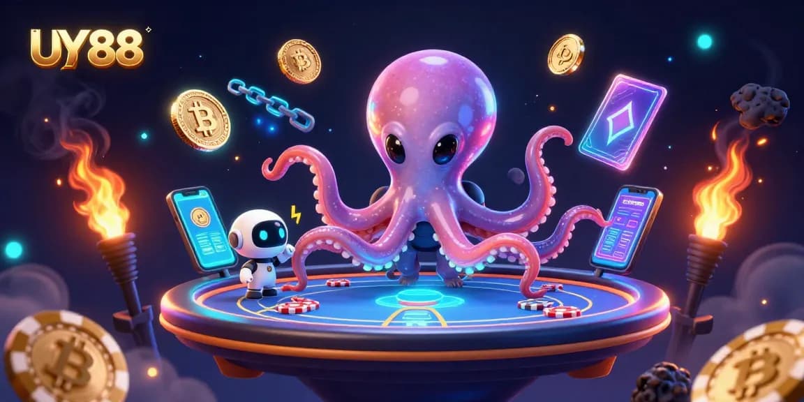 Engage with UY88's cosmic casino experience featuring an alien octopus at a holographic table.