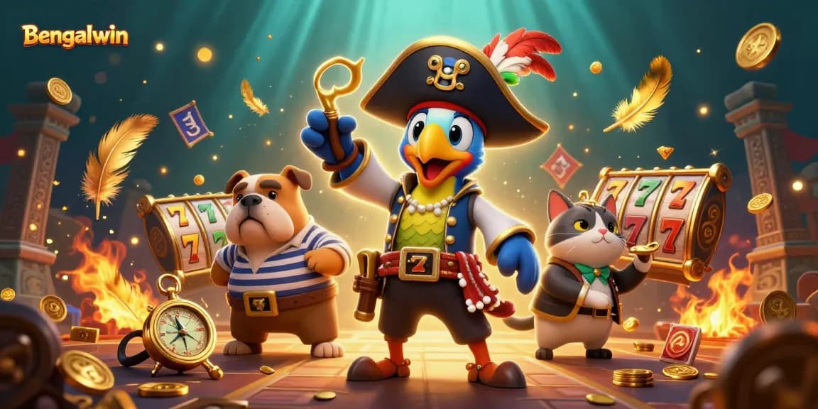 Bengalwin pirate captain shows gaming tactics among vibrant casino elements and golden coins