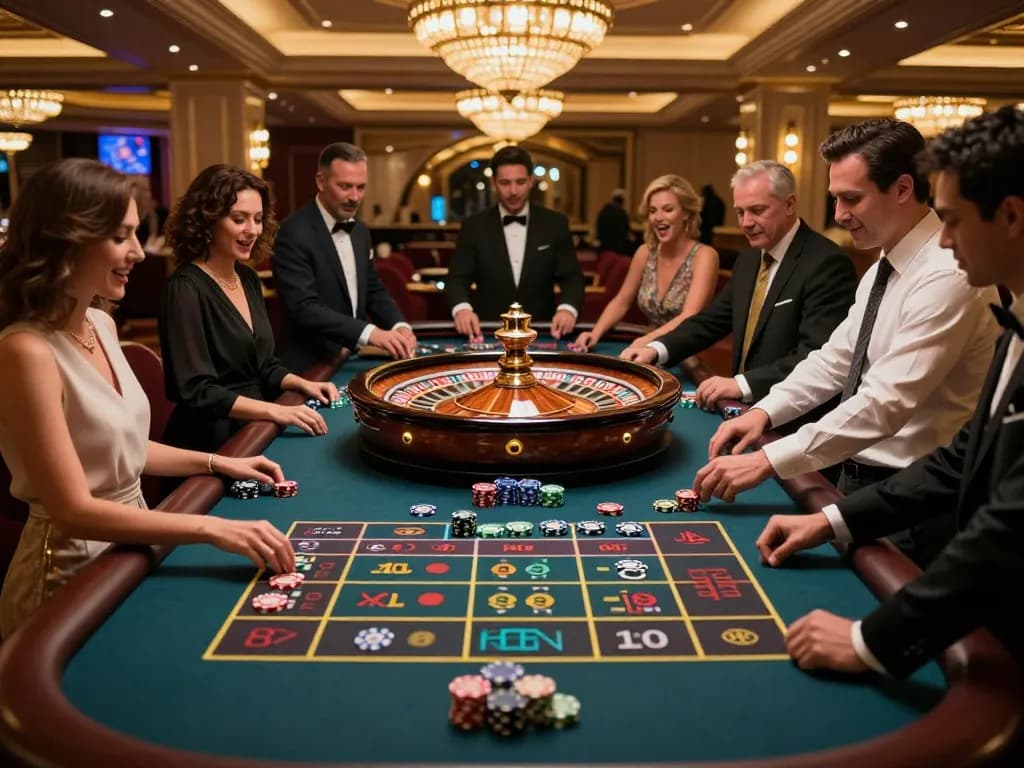 Players enjoying dynamic roulette gameplay at kp88vip casino, with chips and excitement in the air.
