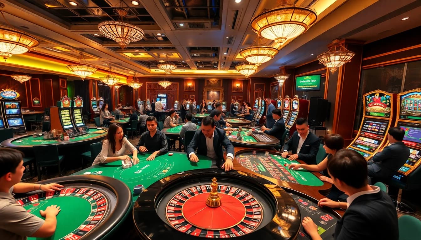 Experience the excitement at trang chủ xx88 with vibrant casino visuals featuring players at poker tables.