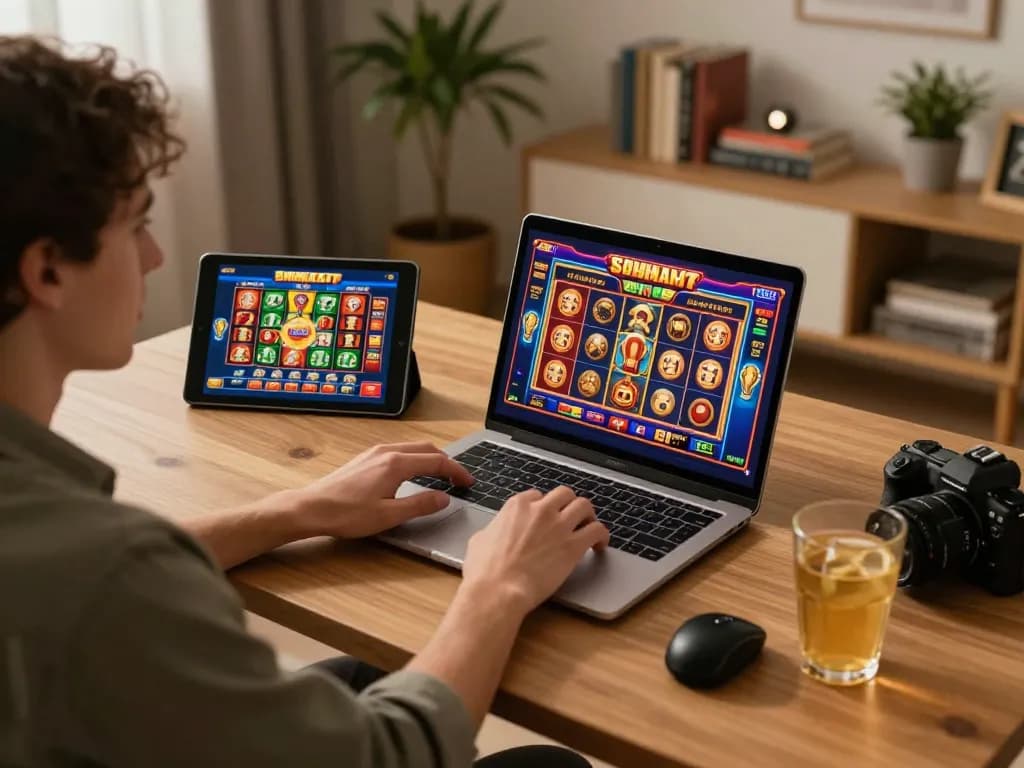 Player enjoys a game with bonus new member 100 on display during an online casino session.