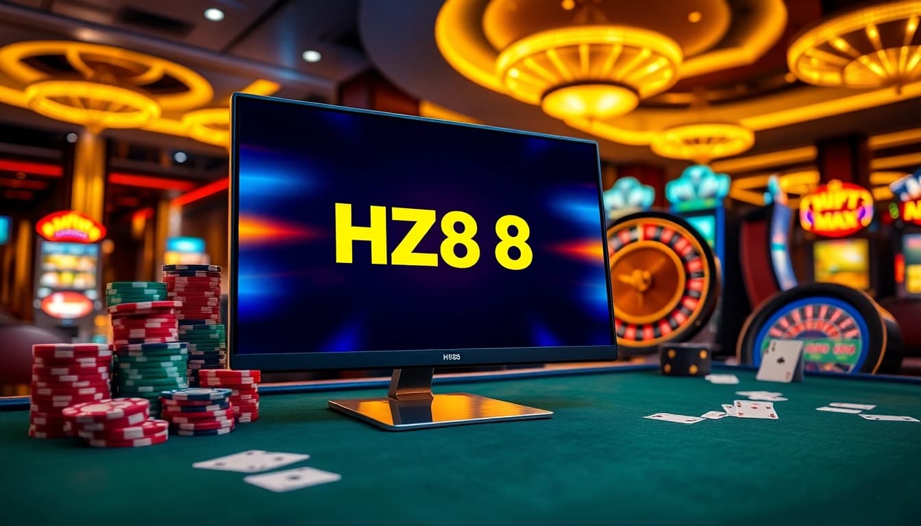 Player performing HZ88 đăng nhập on a luxury online casino interface with poker chips and roulette wheel