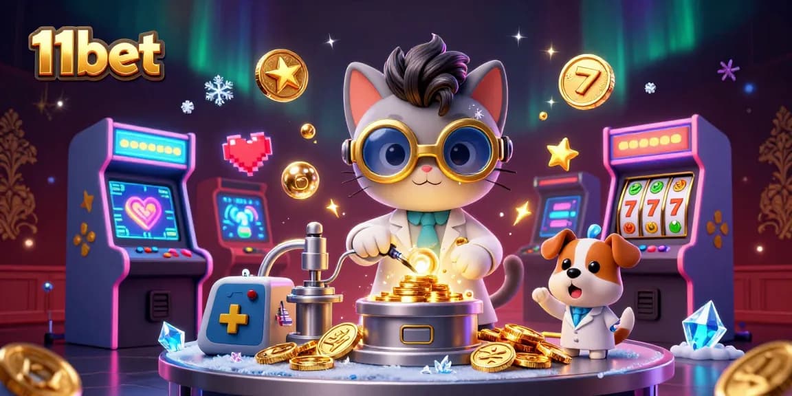Bet on 11bet's dynamic casino games in an exciting 3D digital illustration.