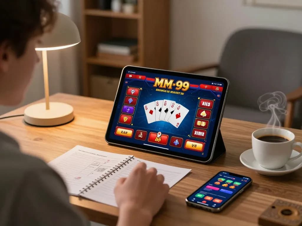 Player engaged in MM 99 online poker game, highlighting strategy notes and relaxed atmosphere