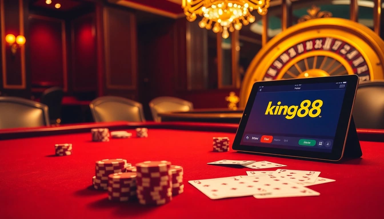 Experience top-tier gambling action at King88's luxurious casino tables with vibrant visuals.