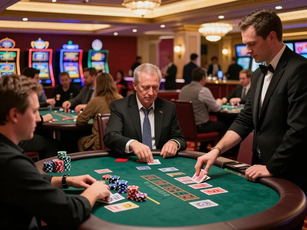 Players engaging in an exciting blackjack game at 123B casino, showcasing vibrant atmosphere.