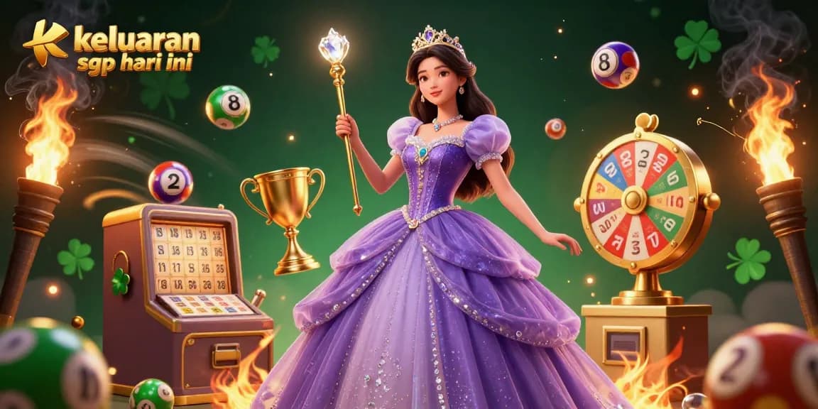 Keluaran sgp hari ini showcasing an Asian princess with lottery elements in a dynamic, vibrant casino setting.