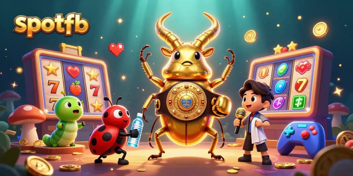 Slotfb menyajikan ilustrasi kasino yang menarik dengan karakter kartun unik dalam suasana bermain.