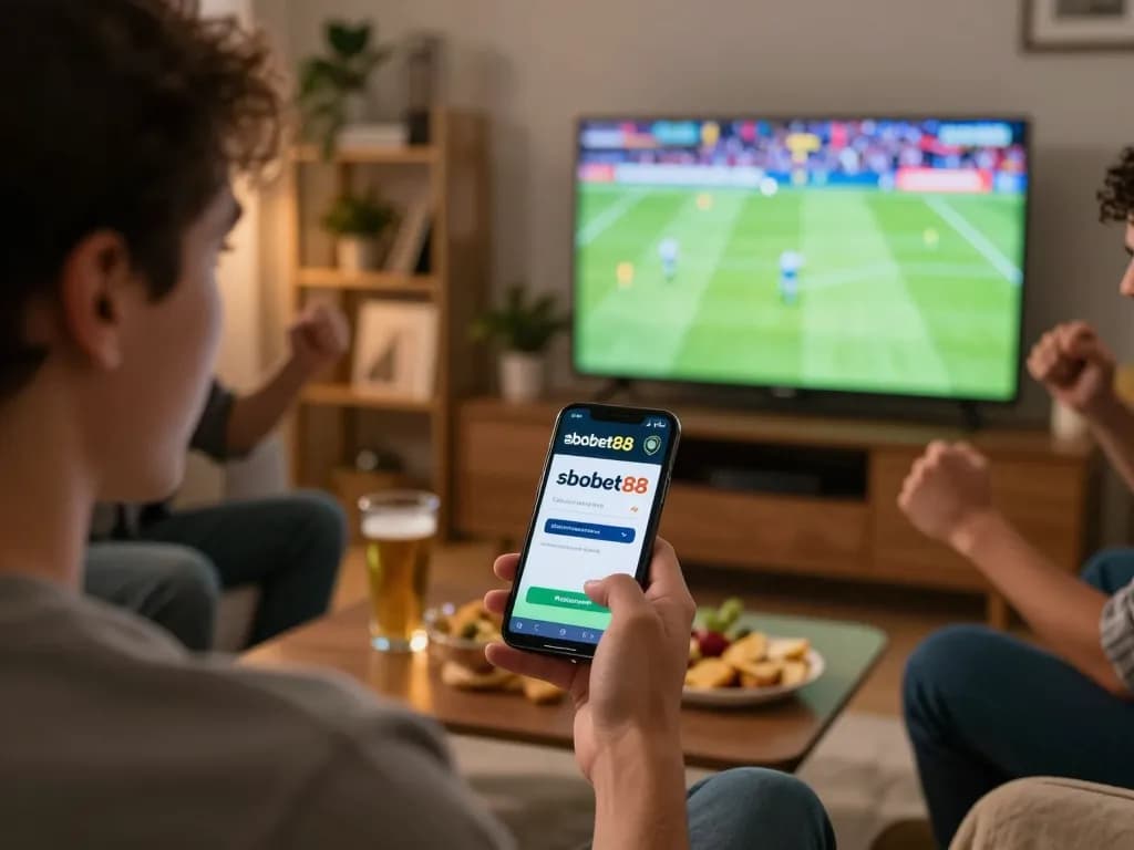 Engaging in sbobet88 login for live sports betting excitement on smartphone in cozy home