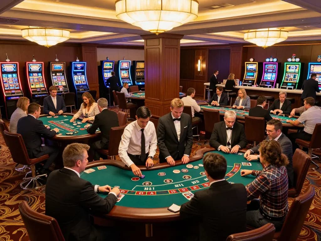 Pemain merencanakan strategi di meja blackjack di lantai kasino, meningkatkan pengalaman berjudi di https://revjeffhood.com/me/.