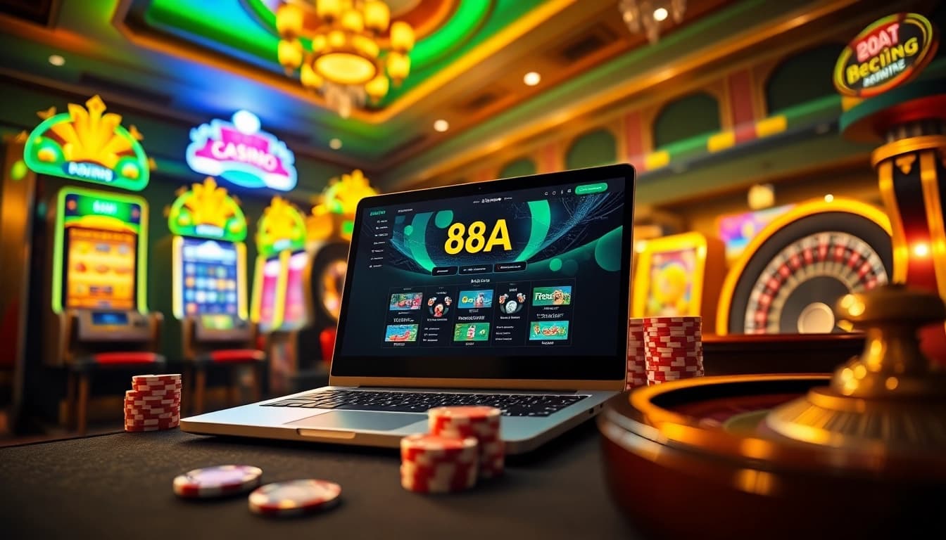 Exciting online gambling interface at 88aa with vibrant casino elements and luxurious atmosphere.