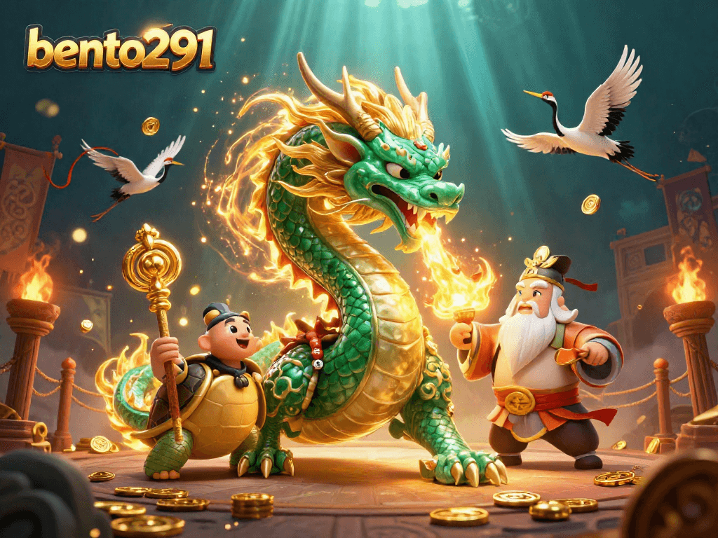 Bento291 brings the thrill of an emerald jade dragon and lucky cranes to an exciting casino scene.