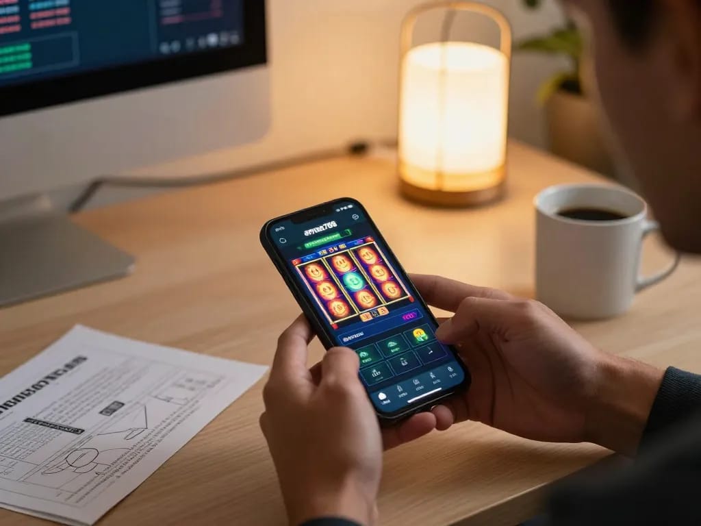 Engaging gameplay on aman788 app with colorful slot games and player strategy notes in a cozy setting.