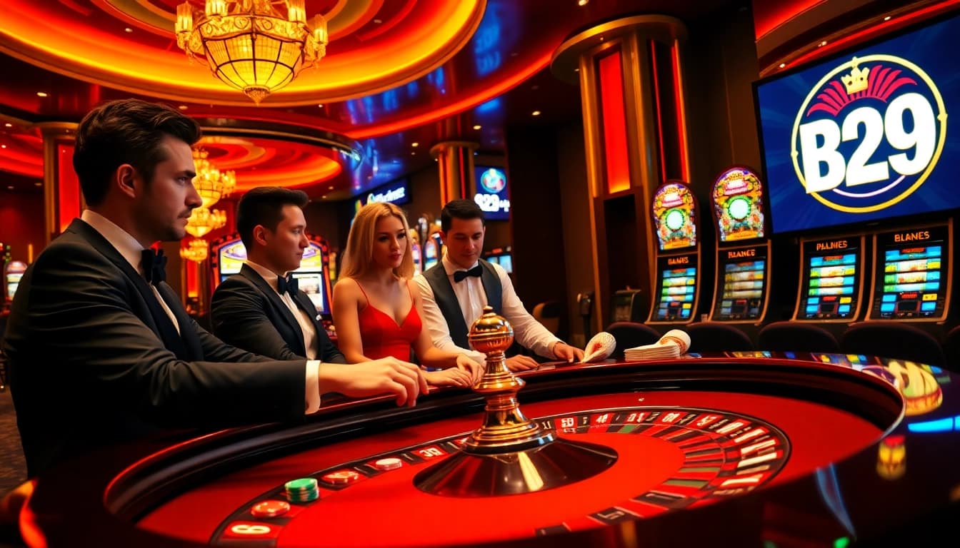 B29 casino enthusiasts place strategic bets at a luxurious roulette table.