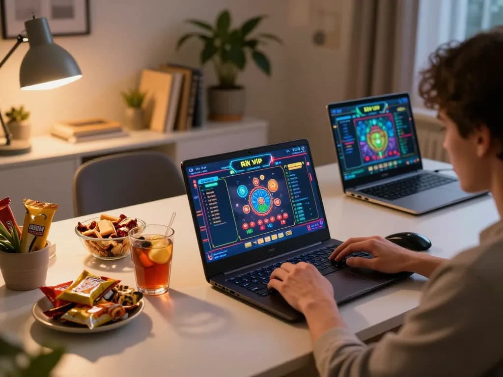 Person enjoying an exciting online session on rik vip with various game interfaces displaying vibrant graphics.