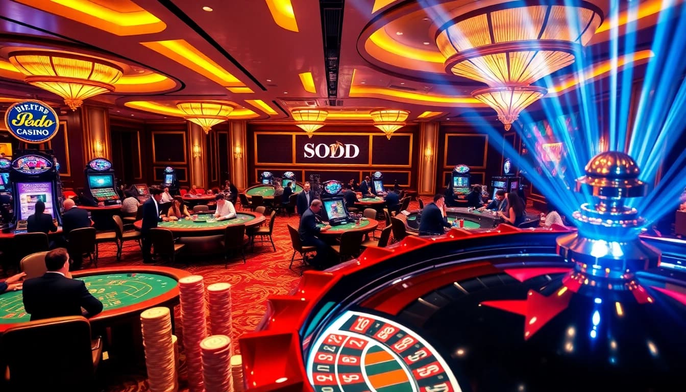 Experience thrilling gaming action at SODO CASINO with vibrant tables and colorful chips.