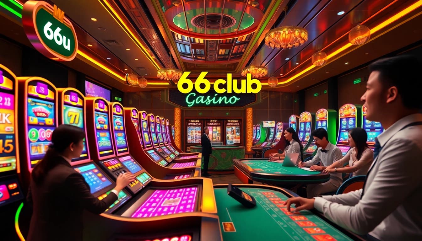 Exciting virtual casino environment representing 66club with vibrant gaming options and engaging players.
