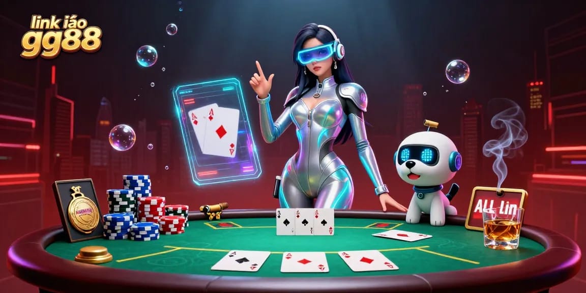 Win big at link vào gg88 with a vibrant casino scene featuring poker elements.