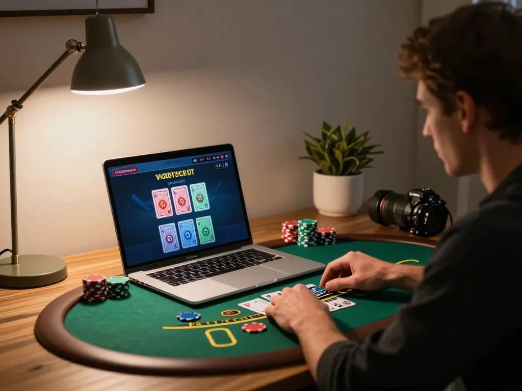 Player engaging in live dealer blackjack on 88vv in a stylish home office setting.