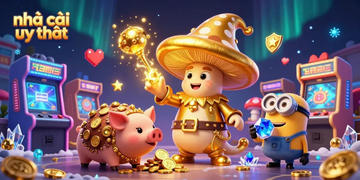 Experience the magical world of nhà cái uy tín with a wizard and treasures in a vibrant casino.