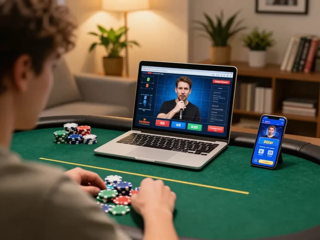 Engaging gameplay at Trang chủ 888new with laptop and poker chips on the table.