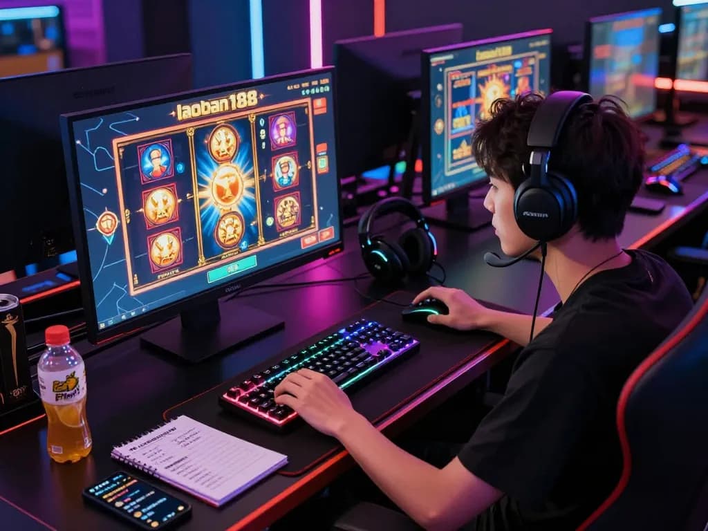 Suasana permainan online yang menarik dengan slot individual di laoban188, menampilkan grafis berwarna-warni dan pengaturan modern.