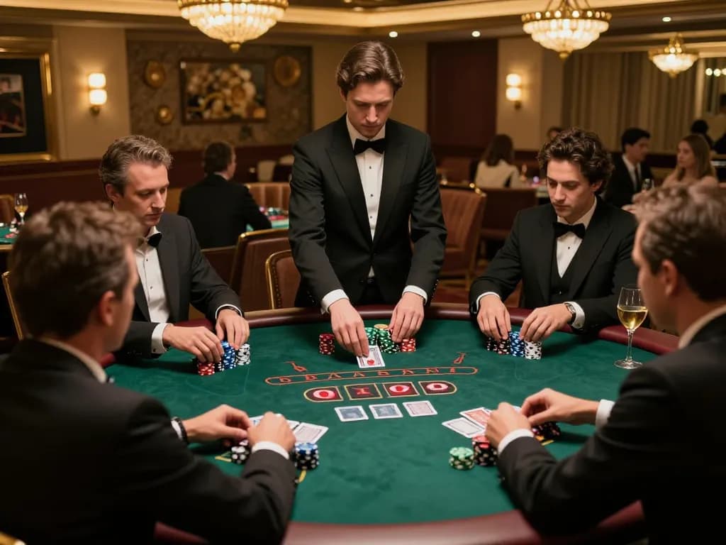 Players engage in strategic blackjack gameplay at Vipwin casino, highlighting focus and excitement in a luxurious setting.