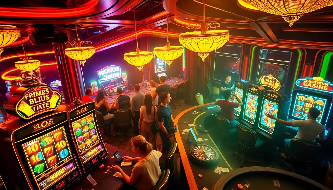Gambling enthusiasts enjoying a thrilling FastSpin Provider slot experience in a luxurious casino setting.