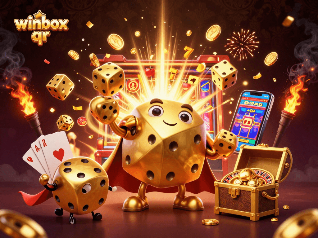 Experience the thrill of winning with winbox qr as golden dice dance in a vibrant casino scene.