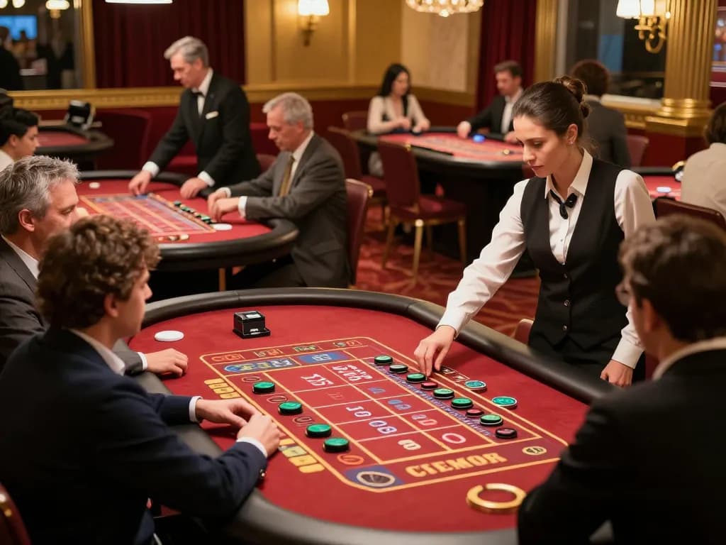 Players engaging in thrilling roulette gameplay at sc88.charity's exquisite casino, surrounded by excitement and camaraderie