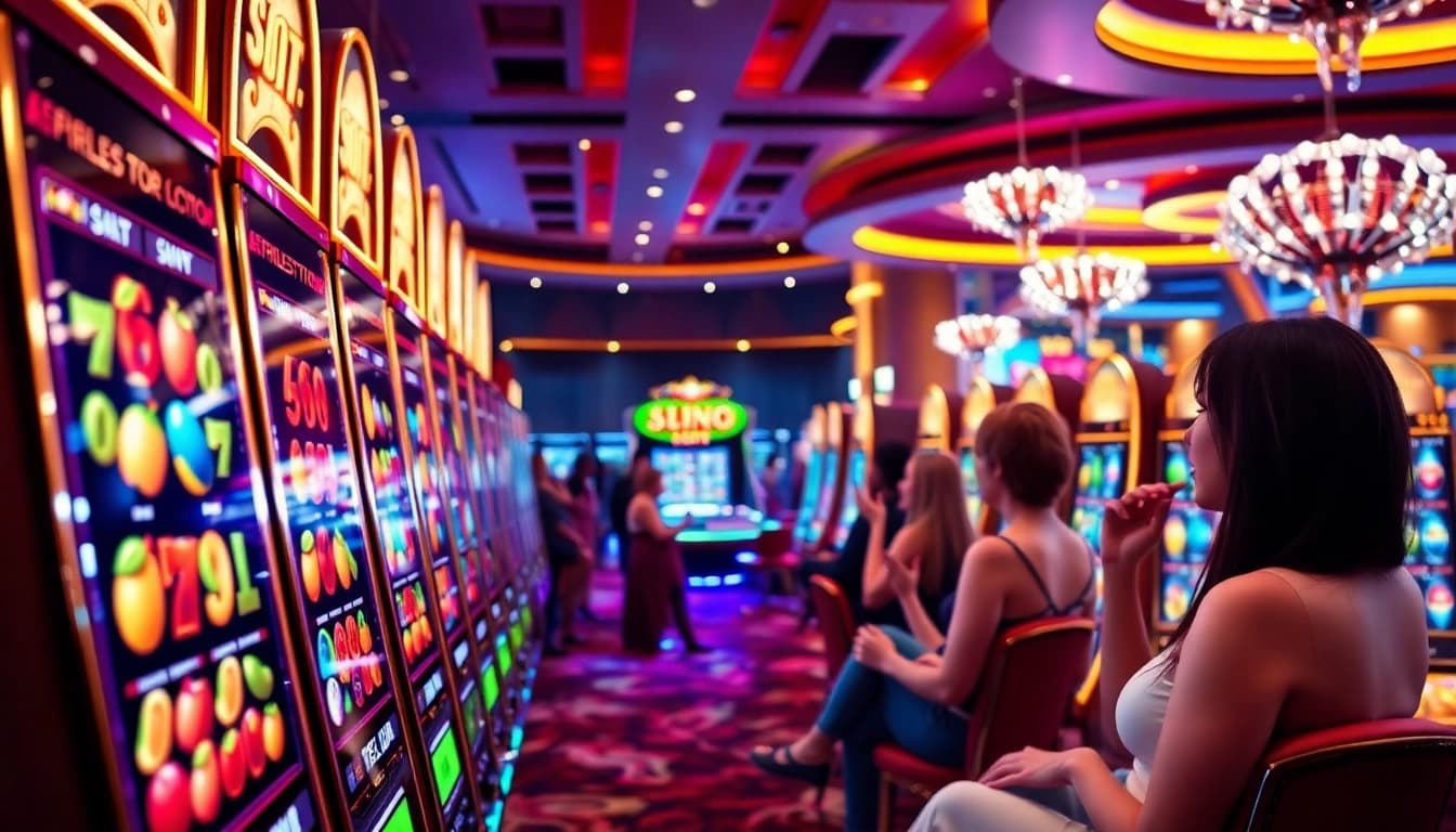 Players enjoying a thrilling moment at the slot777 login in a luxurious casino setting.