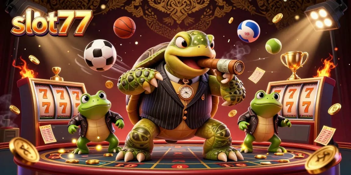 Experience action and excitement with slot77 as animated characters showcase vibrant casino gaming elements.