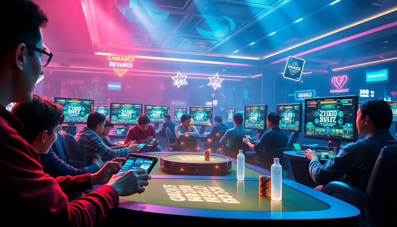 Game bài đổi thưởng quốc tế showcasing dynamic online gaming interactions with vibrant visuals and modern designs.