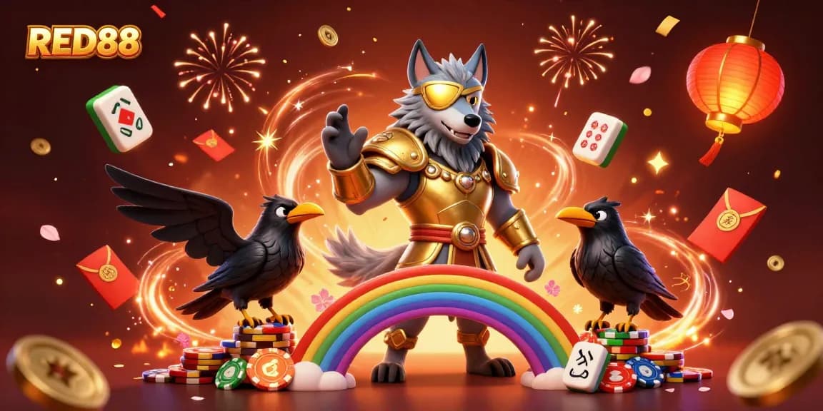 Play and win at RED88 with this vibrant illustration of casino excitement.
