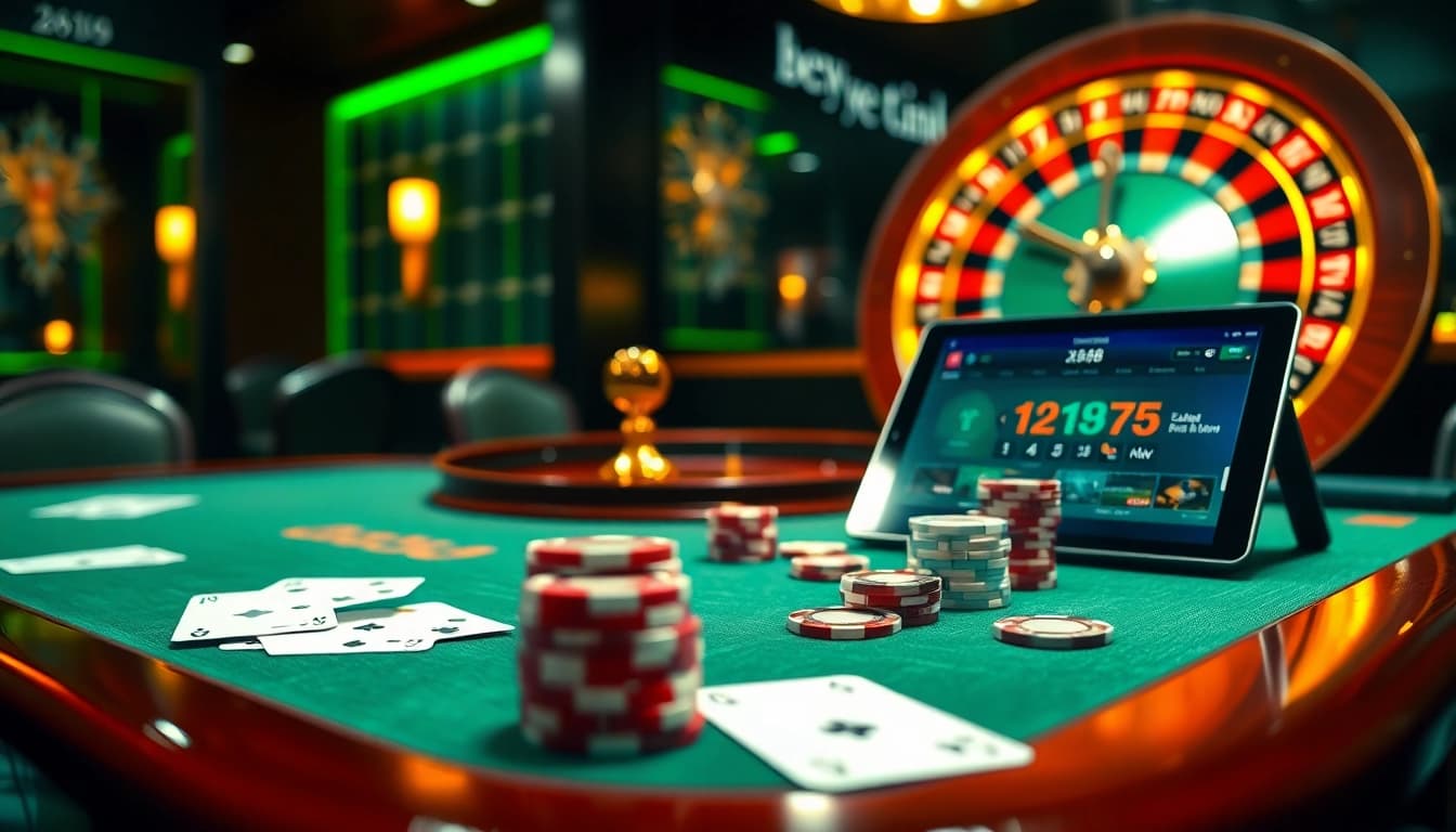 Engaging poker action at nhà cái xx88 with chips and cards in a luxurious setting.