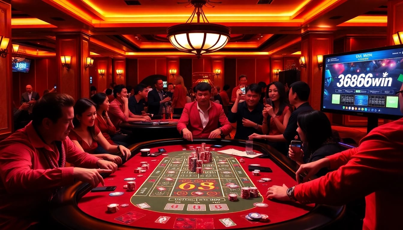 Players enjoying an exciting game night at 68win casino featuring vibrant tables and high-stakes play.